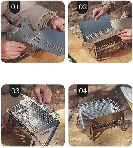 Portable Folding Barbecue Grill Heating Stoves Multifunction Camping BBQ Grill Rack Net Firewood Stove Stainless Steel BBQ Grill(SKL-01 Small) in Saudi Arabia