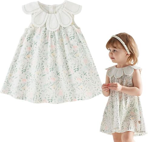 DAVE&BELLA Toddler Girls Boho Dress Sleeveless Floral Print Summer Princess Dress Baby Kids Casual Beach Sundress Playwear in Kuwait