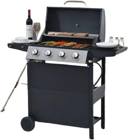 Burner Barbecue Grill, Stainless Steel Patio Garden Barbecue Grill With Two Shelves, Lid, Wheels And Bottle Opener in Saudi Arabia