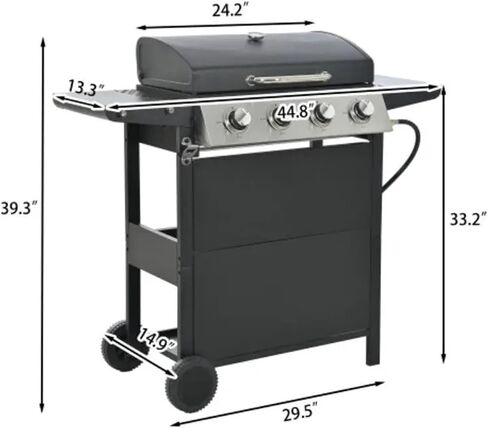 Burner Barbecue Grill, Stainless Steel Patio Garden Barbecue Grill With Two Shelves, Lid, Wheels And Bottle Opener in Saudi Arabia