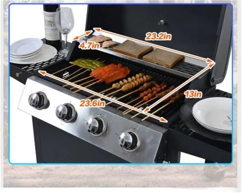 Burner Barbecue Grill, Stainless Steel Patio Garden Barbecue Grill With Two Shelves, Lid, Wheels And Bottle Opener in Saudi Arabia