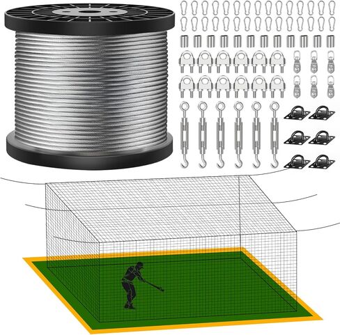 35/55FT Stainless Steel Batting Cage Netting Wire Tension Kit, Batting Cage Suspension Kits, Retractable Batting Cage Cable Kit Suspension, Baseball Practice Cages Kit (Indoor/Outdoor) in Kuwait