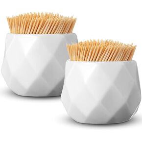 2 Pcs Ceramic Toothpick Holder Simple White Porcelain Toothpick Dispenser and Cocktail Pick Holder for Table Home Kitchen Restaurant Party in Saudi Arabia