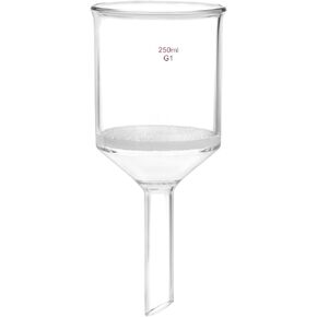 QWORK 250ml Filtering Buchner Funnel Medium Frit (G1) Lab Glassware with Standard 24/40 Joint and Vacuum Serrated Tubulation, 76mm I.D in Kuwait