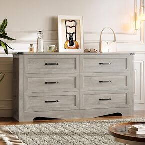 6-Drawer Dresser for Bedroom, Modern Wooden Chest of Drawers with Metal Handles, Anti-Tipping Design, Sturdy and Stable Storage Organizer for Living Room, Entryway, Home Office in Saudi Arabia