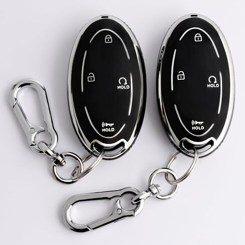 7-Button Key Fob Cover for Hyundai 2024-2025 Tucson Elantra Santa Fe Kona Sonata Ioniq ، حالة وقائية مع سلسلة مفاتيح مضادة للانفصال ، أسود in Kuwait