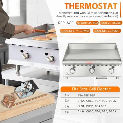 SA-465-36 ترموستات صينية كهربائية لنجوم MAX Griddle 2T-Z5958 استبدال التحكم في درجة الحرارة للنجوم MFG Z5958 AllPoints 46-1368 in Saudi Arabia