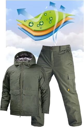 Men's Winter Ski Suits, Winter Outdoor Warm Sports Plush and Thicken Hooded Ski Suits Set in Kuwait