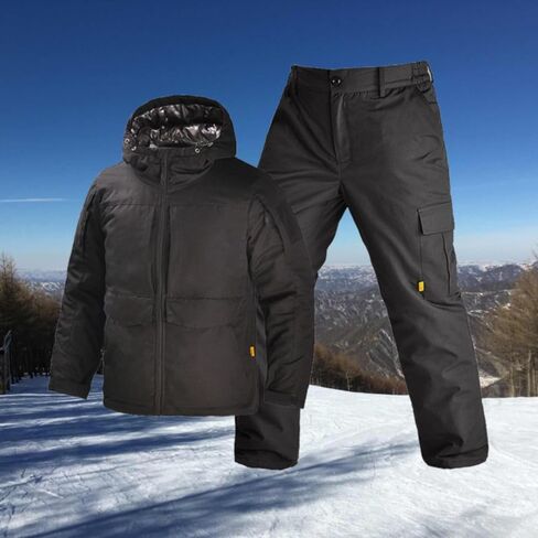 Men's Winter Ski Suits, Winter Outdoor Warm Sports Plush and Thicken Hooded Ski Suits Set in Kuwait