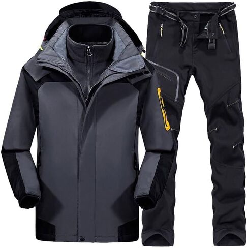 Winter Outdoor Ski Suit Men, Insulated Waterproof Ski Hooded Jackets and Pants with Belt Set in Saudi Arabia