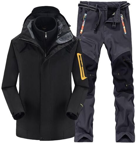 Winter Outdoor Ski Suit Men, Insulated Waterproof Ski Hooded Jackets and Pants with Belt Set in Saudi Arabia