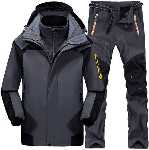 Winter Outdoor Ski Suit Men, Insulated Waterproof Ski Hooded Jackets and Pants with Belt Set in Saudi Arabia