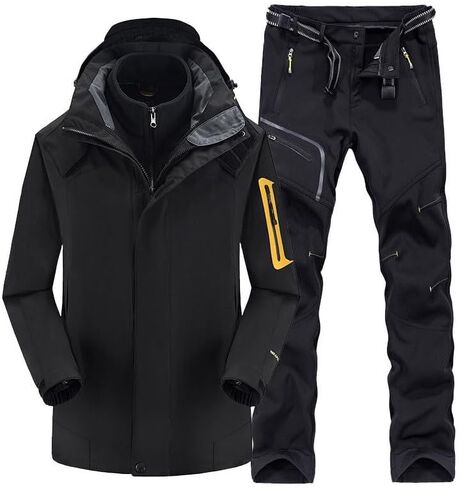Winter Outdoor Ski Suit Men, Insulated Waterproof Ski Hooded Jackets and Pants with Belt Set in Saudi Arabia