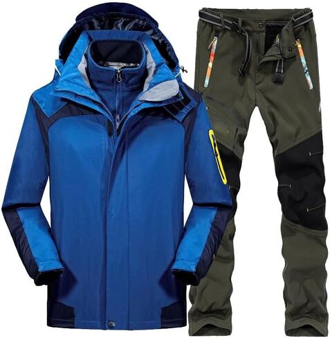 Winter Outdoor Ski Suit Men, Insulated Waterproof Ski Hooded Jackets and Pants with Belt Set in Saudi Arabia