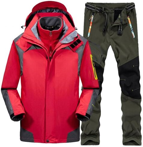 Winter Outdoor Ski Suit Men, Insulated Waterproof Ski Hooded Jackets and Pants with Belt Set in Saudi Arabia