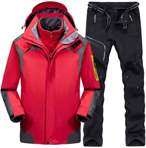 Winter Outdoor Ski Suit Men, Insulated Waterproof Ski Hooded Jackets and Pants with Belt Set in Saudi Arabia