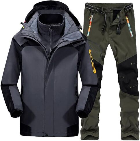 Winter Outdoor Ski Suit Men, Insulated Waterproof Ski Hooded Jackets and Pants with Belt Set in Saudi Arabia