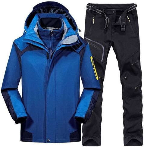 Winter Outdoor Ski Suit Men, Insulated Waterproof Ski Hooded Jackets and Pants with Belt Set in Saudi Arabia
