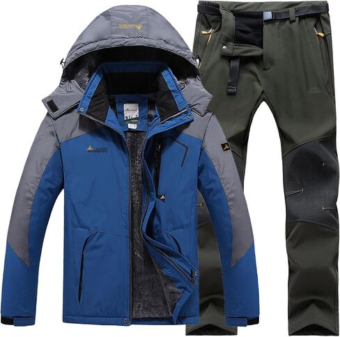 Mens Plus Size Ski Suits Set, Men's Winter Outdoor Sports Plush and Thicken Hooded Ski Suits Set with Belt in Saudi Arabia