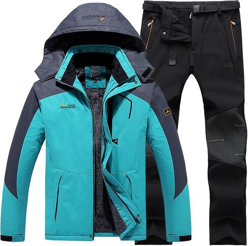 Mens Plus Size Ski Suits Set, Men's Winter Outdoor Sports Plush and Thicken Hooded Ski Suits Set with Belt in Saudi Arabia