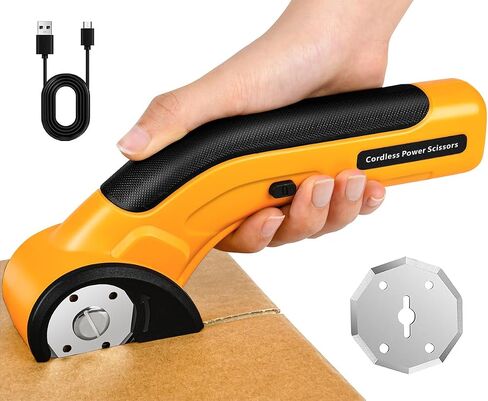 Cordless Electric Scissors,4.2V Rechargeable Cardboard Box Cutter,Power Rotary Cutter,Powerful Fabric Scissors with Storage Box for Carpet Leather Plastic Packages in Saudi Arabia