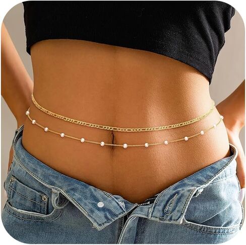 Gold Layered Waist Chains for Women Non Tarnish Boho Waist Beads Belly Chains Adjustable Waterproof Sexy Bikini Body Chains Summer Beach Hawaii Jewelry Accessories for Her in Saudi Arabia