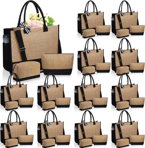 Paterr 18 PCS Bast Burlap Bags and Cosmetic Bage Stet Jute Bag Bag Bag Brade Resulable Canvas Beach Bridesmaid DIY أكياس DIY in Kuwait