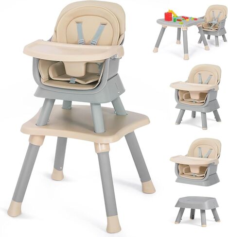 Kinder King 8 in 1 Baby High Chair, Coverts to Dining Booster Seat/Kids Table & Chair Set/Toddler Building Block Table/Kids Stool, Removable Tray & Double Seat Cover, Easy to Wipe, Pink in Saudi Arabia