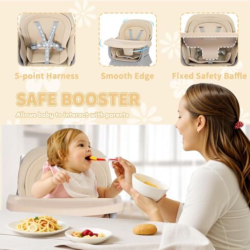 Kinder King 8 in 1 Baby High Chair, Coverts to Dining Booster Seat/Kids Table & Chair Set/Toddler Building Block Table/Kids Stool, Removable Tray & Double Seat Cover, Easy to Wipe, Pink in Saudi Arabia