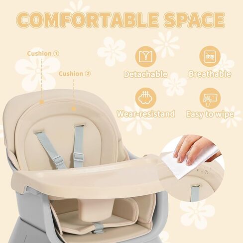Kinder King 8 in 1 Baby High Chair, Coverts to Dining Booster Seat/Kids Table & Chair Set/Toddler Building Block Table/Kids Stool, Removable Tray & Double Seat Cover, Easy to Wipe, Pink in Saudi Arabia