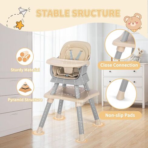 Kinder King 8 in 1 Baby High Chair, Coverts to Dining Booster Seat/Kids Table & Chair Set/Toddler Building Block Table/Kids Stool, Removable Tray & Double Seat Cover, Easy to Wipe, Pink in Saudi Arabia