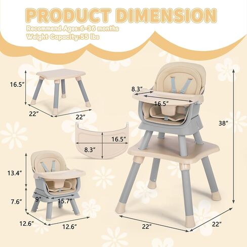 Kinder King 8 in 1 Baby High Chair, Coverts to Dining Booster Seat/Kids Table & Chair Set/Toddler Building Block Table/Kids Stool, Removable Tray & Double Seat Cover, Easy to Wipe, Pink in Saudi Arabia