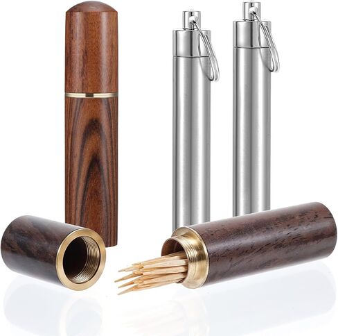 4 PCS Houndepick Holder مع سلسلة مفاتيح أسنان خشبية محمولة CASE MINI TOUN TOUN SIPSERSER DOFESSER CASE لتخزين الإبرة حبة الأذن اختيار القطن مقاومة للماء (3 أنماط) in Kuwait