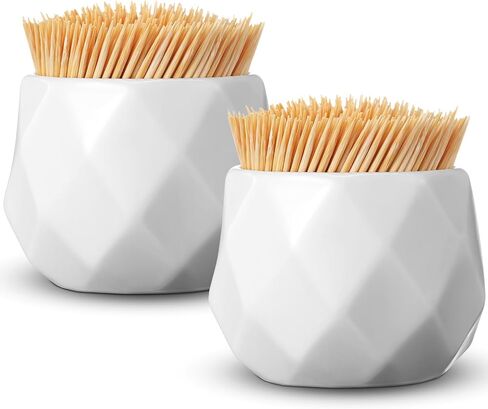 2 Pcs Ceramic Toothpick Holder Simple White Porcelain Toothpick Dispenser and Cocktail Pick Holder for Table Home Kitchen Restaurant Party in Saudi Arabia