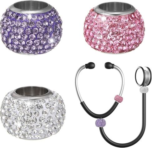 3PCS Stethoscope Charms Bling Crystal Stethoscope Charm Round Stethoscopes Id Name Tag Accessories Nurses Week Gift for Nurses Doctors Rn Np and Graduation Gift for Medical Students in Saudi Arabia