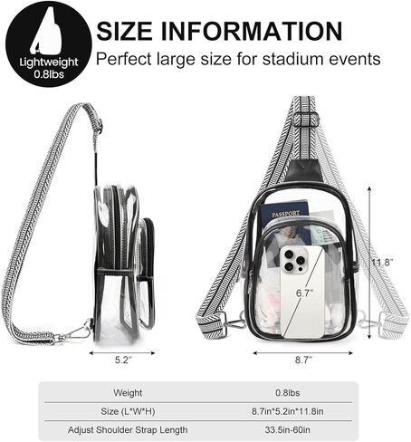 3 جيوب حقيبة واضحة لأحداث الاستاد ، حقيبة رياضية كبيرة من Crossbody الشفافة ، فاني حزمة المحفظة للنساء الرجال in Kuwait