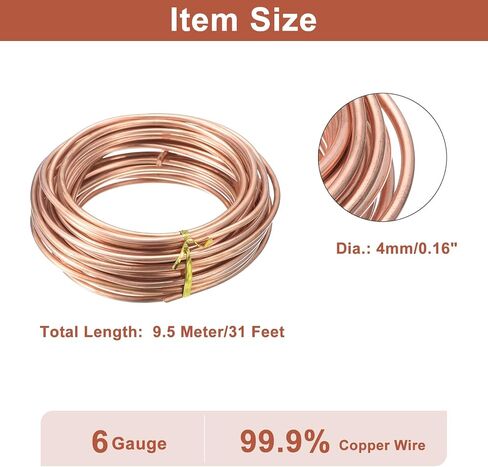 سلك النحاس الناعم uxcell (6 مقياس ، 31 قدمًا) ، سلك حرفي نقي نقي نقي 4 ملم لزينة البستنة صياغة DIY (9.5 متر) in Kuwait