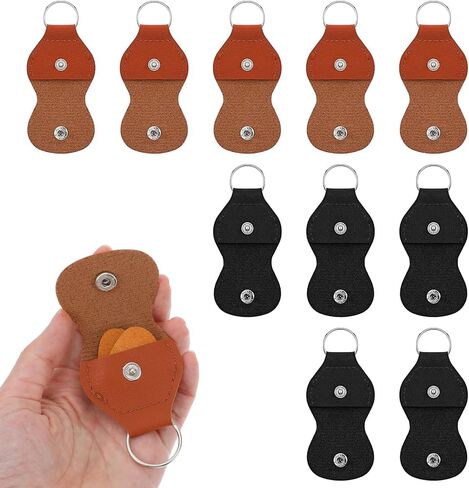10pcs جيتار اختيار سلسلة مفاتيح ، حامل الغيتار الجلود ، سلسلة مفاتيح كوين ربع مفاتيح (أسود وبني) in Saudi Arabia