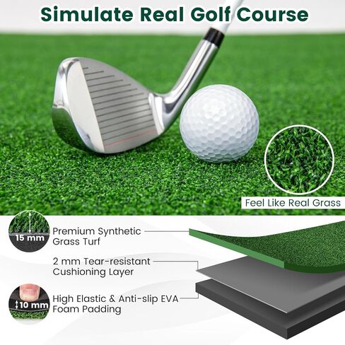 حصيرة Goplus golf ، 5 × 3 قدم/5 × 4 أقدام وضرب حصيرة 20/25/7/27/32 مم مع عصي المحاذاة و 2 الجولف المحمولة ، حصيرة العشب الصناعي المحمولة لممارسة حصيرة في الهواء الطلق الداخلية في الهواء الطلق in Saudi Arabia