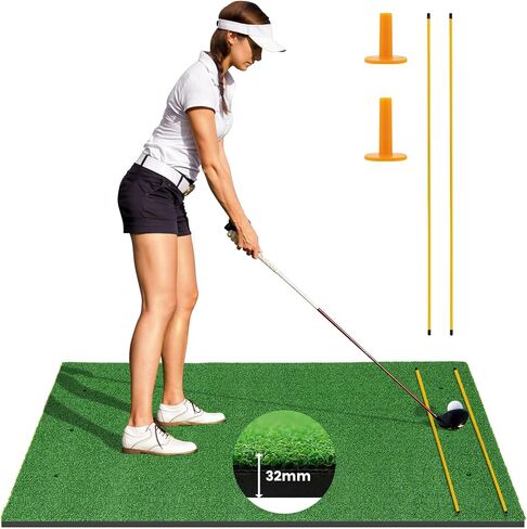 حصيرة Goplus golf ، 5 × 3 قدم/5 × 4 أقدام وضرب حصيرة 20/25/7/27/32 مم مع عصي المحاذاة و 2 الجولف المحمولة ، حصيرة العشب الصناعي المحمولة لممارسة حصيرة في الهواء الطلق الداخلية في الهواء الطلق in Saudi Arabia