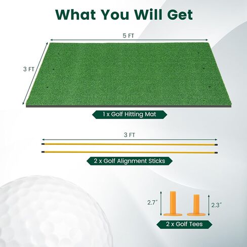 حصيرة Goplus golf ، 5 × 3 قدم/5 × 4 أقدام وضرب حصيرة 20/25/7/27/32 مم مع عصي المحاذاة و 2 الجولف المحمولة ، حصيرة العشب الصناعي المحمولة لممارسة حصيرة في الهواء الطلق الداخلية في الهواء الطلق in Saudi Arabia