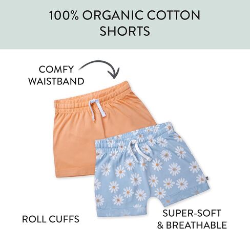 HonestBaby Cuffed Short 100% Organic Cotton for Infant Baby and Toddler Girls, Aloha Daisy (2-Pack) in Saudi Arabia