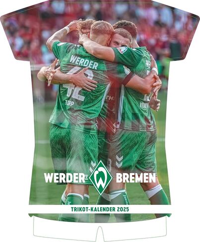 N NEUMANNVERLAGE - Werder Bremen 2025 Jersey Calendar, 34.1 x 42 cm, Football Calendar with Stars Motifs, Fan Calendar with Football Highlights, Spiral Bound and International Calendar in Saudi Arabia