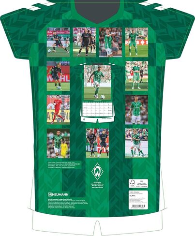 N NEUMANNVERLAGE - Werder Bremen 2025 Jersey Calendar, 34.1 x 42 cm, Football Calendar with Stars Motifs, Fan Calendar with Football Highlights, Spiral Bound and International Calendar in Saudi Arabia