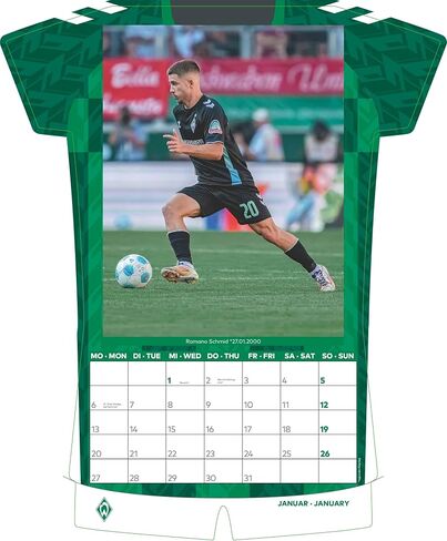 N NEUMANNVERLAGE - Werder Bremen 2025 Jersey Calendar, 34.1 x 42 cm, Football Calendar with Stars Motifs, Fan Calendar with Football Highlights, Spiral Bound and International Calendar in Saudi Arabia