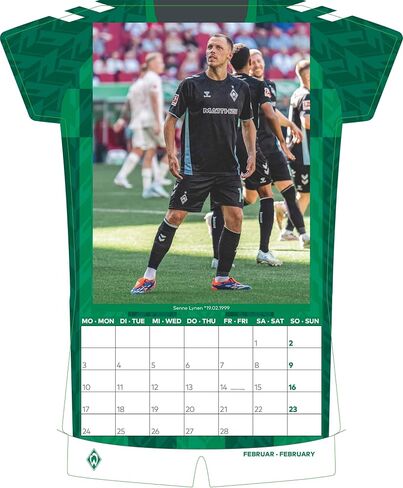 N NEUMANNVERLAGE - Werder Bremen 2025 Jersey Calendar, 34.1 x 42 cm, Football Calendar with Stars Motifs, Fan Calendar with Football Highlights, Spiral Bound and International Calendar in Saudi Arabia