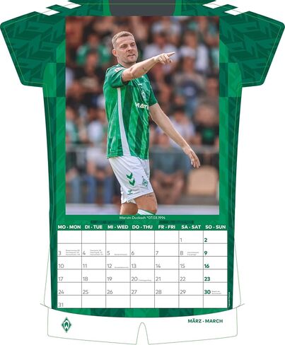 N NEUMANNVERLAGE - Werder Bremen 2025 Jersey Calendar, 34.1 x 42 cm, Football Calendar with Stars Motifs, Fan Calendar with Football Highlights, Spiral Bound and International Calendar in Saudi Arabia