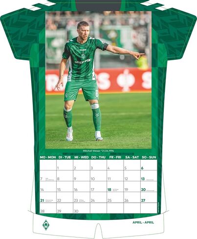 N NEUMANNVERLAGE - Werder Bremen 2025 Jersey Calendar, 34.1 x 42 cm, Football Calendar with Stars Motifs, Fan Calendar with Football Highlights, Spiral Bound and International Calendar in Saudi Arabia