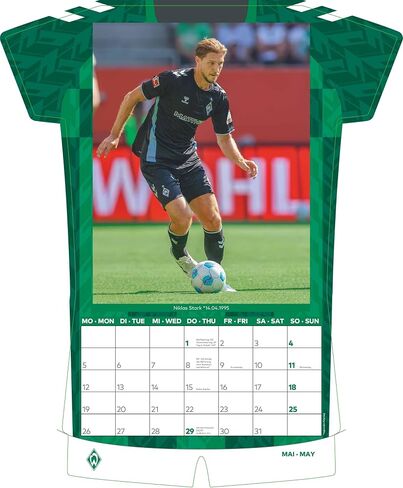 N NEUMANNVERLAGE - Werder Bremen 2025 Jersey Calendar, 34.1 x 42 cm, Football Calendar with Stars Motifs, Fan Calendar with Football Highlights, Spiral Bound and International Calendar in Saudi Arabia