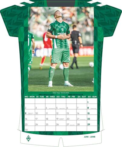 N NEUMANNVERLAGE - Werder Bremen 2025 Jersey Calendar, 34.1 x 42 cm, Football Calendar with Stars Motifs, Fan Calendar with Football Highlights, Spiral Bound and International Calendar in Saudi Arabia